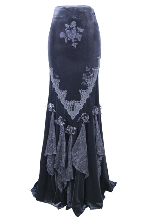 Lolita Skirt - Rose Embossed, Black, Fishtail Silhouette, Women's Style, Lace Trim - additional product view 4