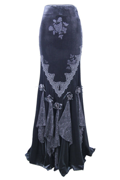 Lolita Skirt - Rose Embossed, Black, Fishtail Silhouette, Women's Style, Lace Trim - additional product view 4