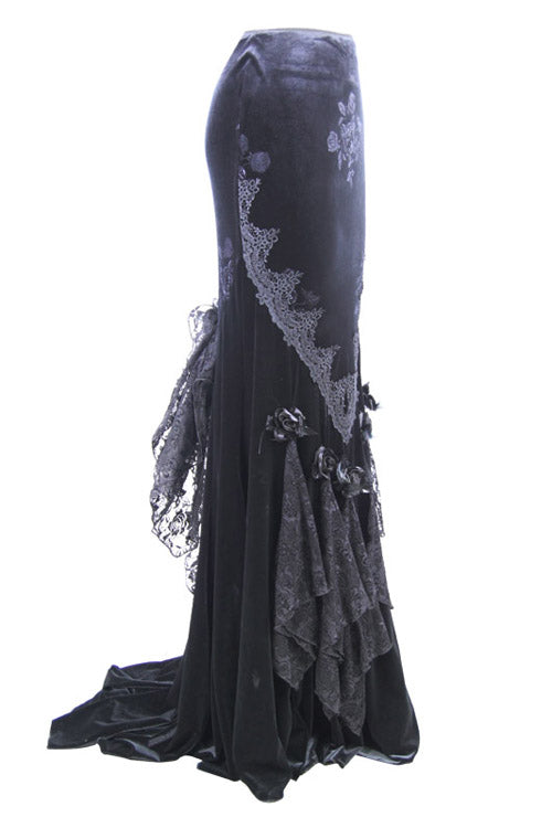Lolita Skirt - Rose Embossed, Black, Fishtail Silhouette, Women's Style, Lace Trim - additional product view 5