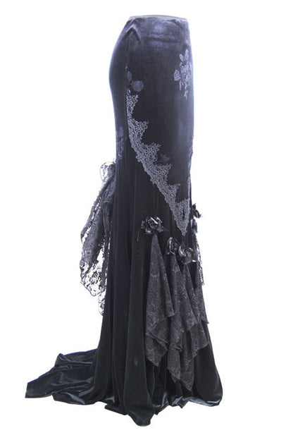Lolita Skirt - Rose Embossed, Black, Fishtail Silhouette, Women's Style, Lace Trim - additional product view 5