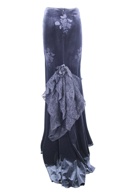 Lolita Skirt - Rose Embossed, Black, Fishtail Silhouette, Women's Style, Lace Trim - additional product view 6