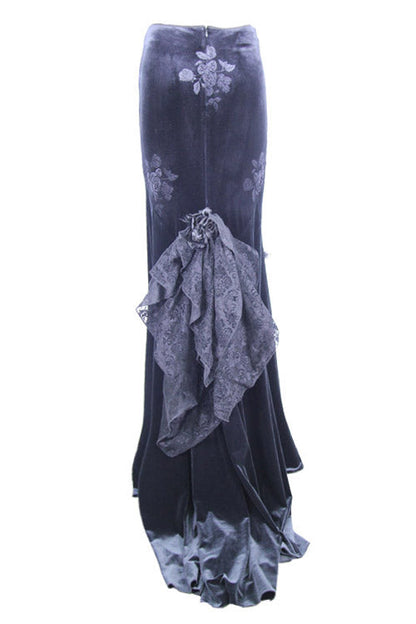 Lolita Skirt - Rose Embossed, Black, Fishtail Silhouette, Women's Style, Lace Trim - additional product view 6