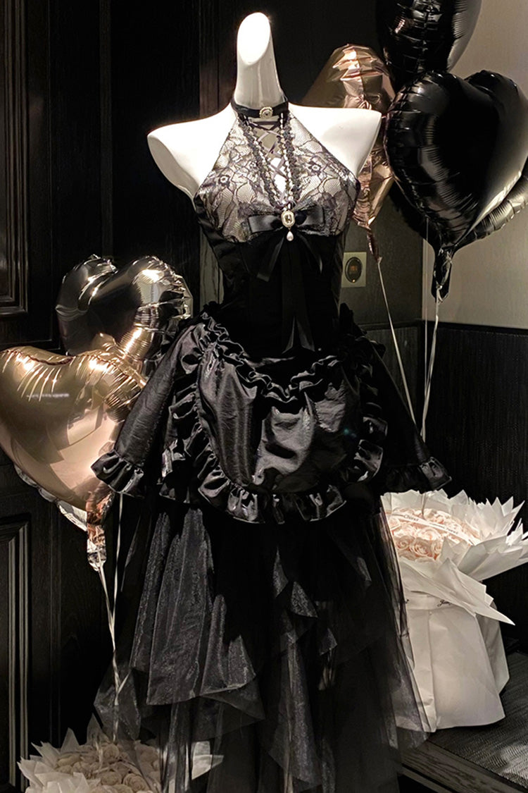 Lolita Skirt - Ruffle Bowknot Lace Irregular, Black, Bow Detail, Lace Trim, Ruffled - additional product view 3