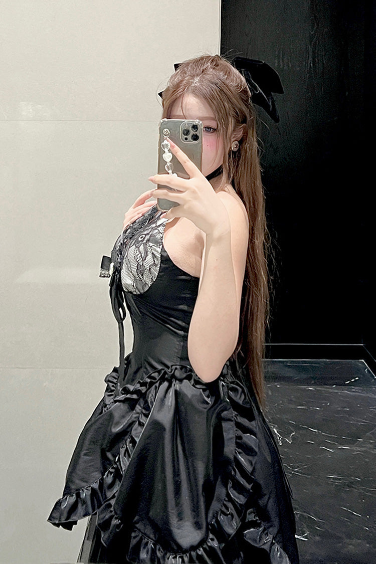 Lolita Skirt - Ruffle Bowknot Lace Irregular, Black, Bow Detail, Lace Trim, Ruffled - additional product view 6