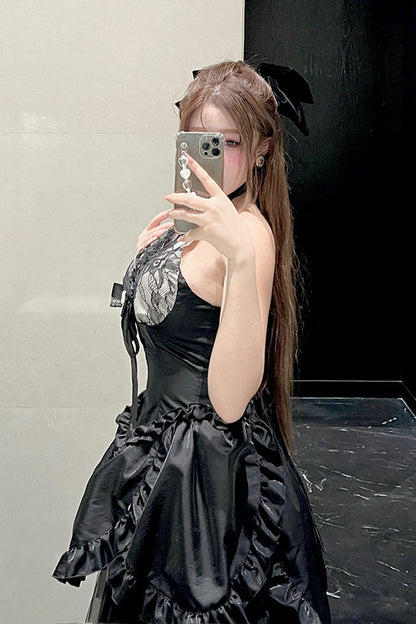 Lolita Skirt - Ruffle Bowknot Lace Irregular, Black, Bow Detail, Lace Trim, Ruffled - additional product view 6