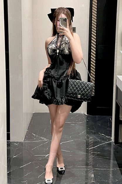 Lolita Skirt - Ruffle Bowknot Lace Irregular, Black, Bow Detail, Lace Trim, Ruffled - additional product view 7