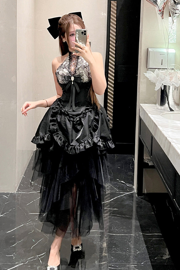 Lolita Skirt - Ruffle Bowknot Lace Irregular, Black, Bow Detail, Lace Trim, Ruffled - additional product view 8