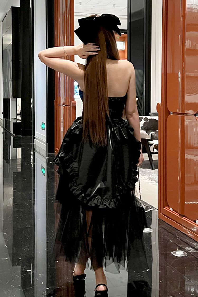 Lolita Skirt - Ruffle Bowknot Lace Irregular, Black, Bow Detail, Lace Trim, Ruffled - additional product view 10