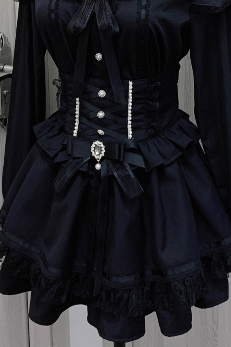 Lolita Skirt - Ruffle Bowknot Lace Lace-up, Black, Lace Trim, Ruffled, Bow Detail - additional product view 3