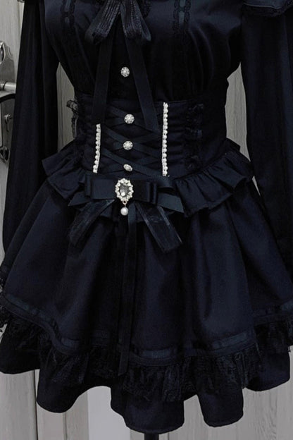 Lolita Skirt - Ruffle Bowknot Lace Lace-up, Black, Lace Trim, Ruffled, Bow Detail - additional product view 3