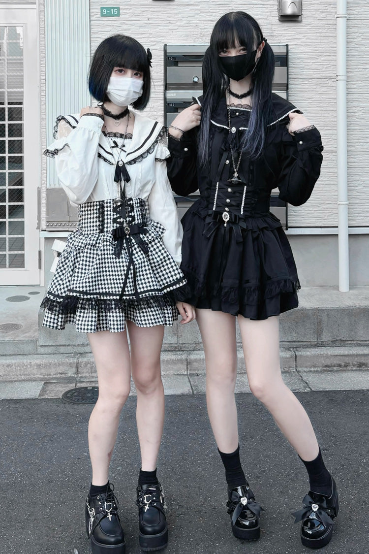 Lolita Skirt - Ruffle Bowknot Lace Lace-up, Black, Lace Trim, Ruffled, Bow Detail - additional product view 4