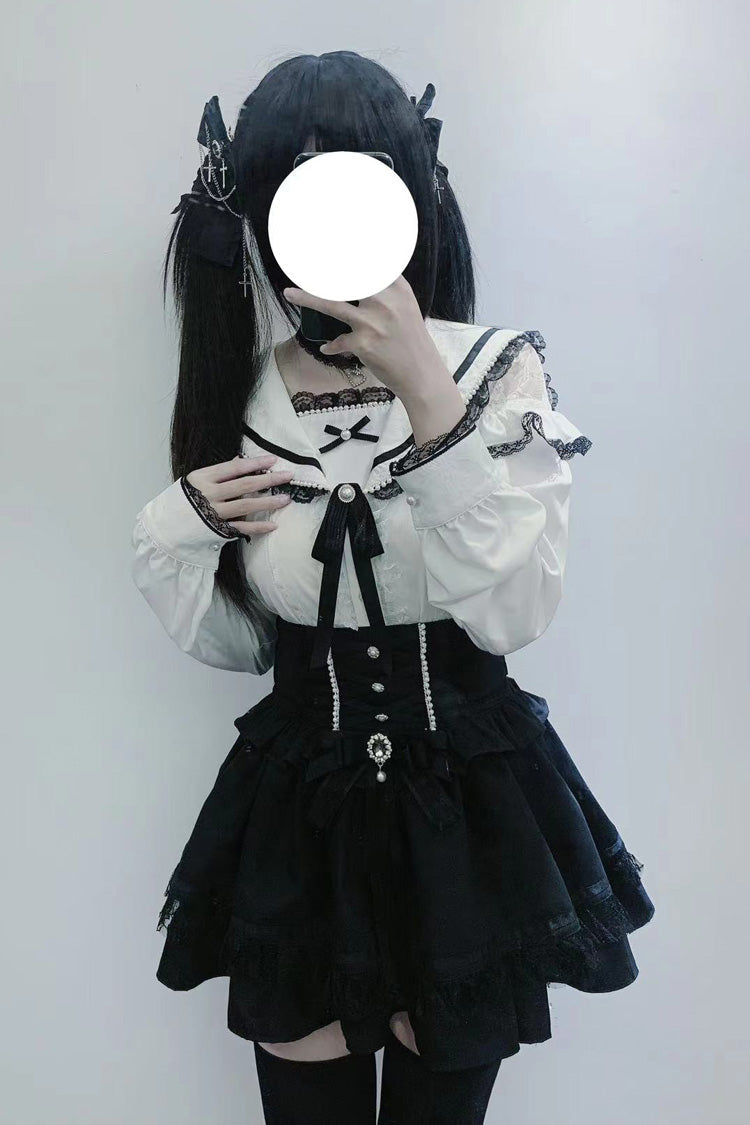 Lolita Skirt - Ruffle Bowknot Lace Lace-up, Black, Lace Trim, Ruffled, Bow Detail - main product image