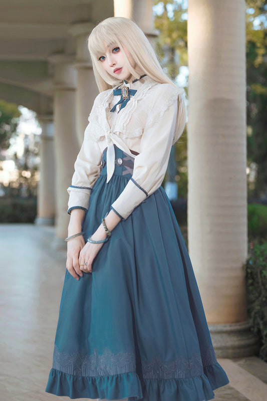 Lolita Skirt - Ruffle Embroidery Lace-up, Blue, Ruffled, Embroidered, Sweet Style - additional product view 2
