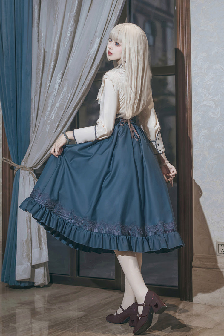Lolita Skirt - Ruffle Embroidery Lace-up, Blue, Ruffled, Embroidered, Sweet Style - additional product view 3