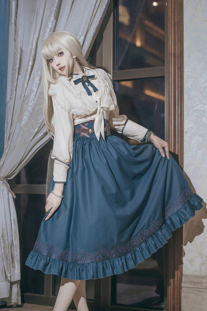 Lolita Skirt - Ruffle Embroidery Lace-up, Blue, Ruffled, Embroidered, Sweet Style - additional product view 4
