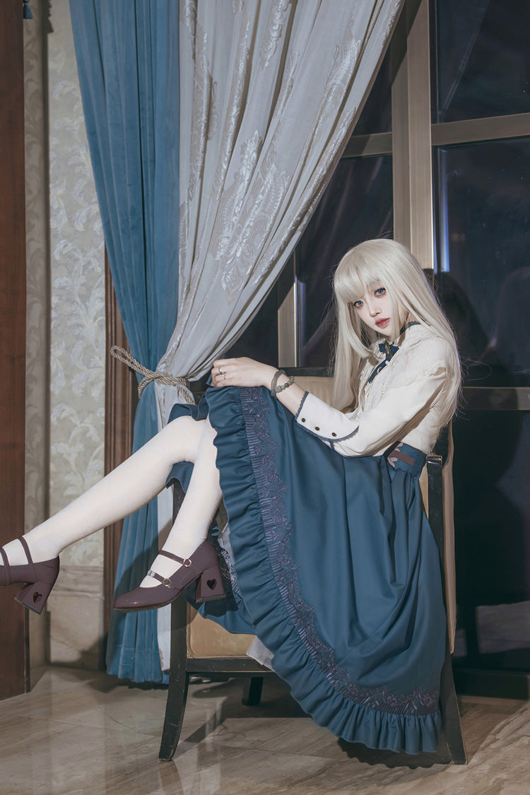 Lolita Skirt - Ruffle Embroidery Lace-up, Blue, Ruffled, Embroidered, Sweet Style - additional product view 5