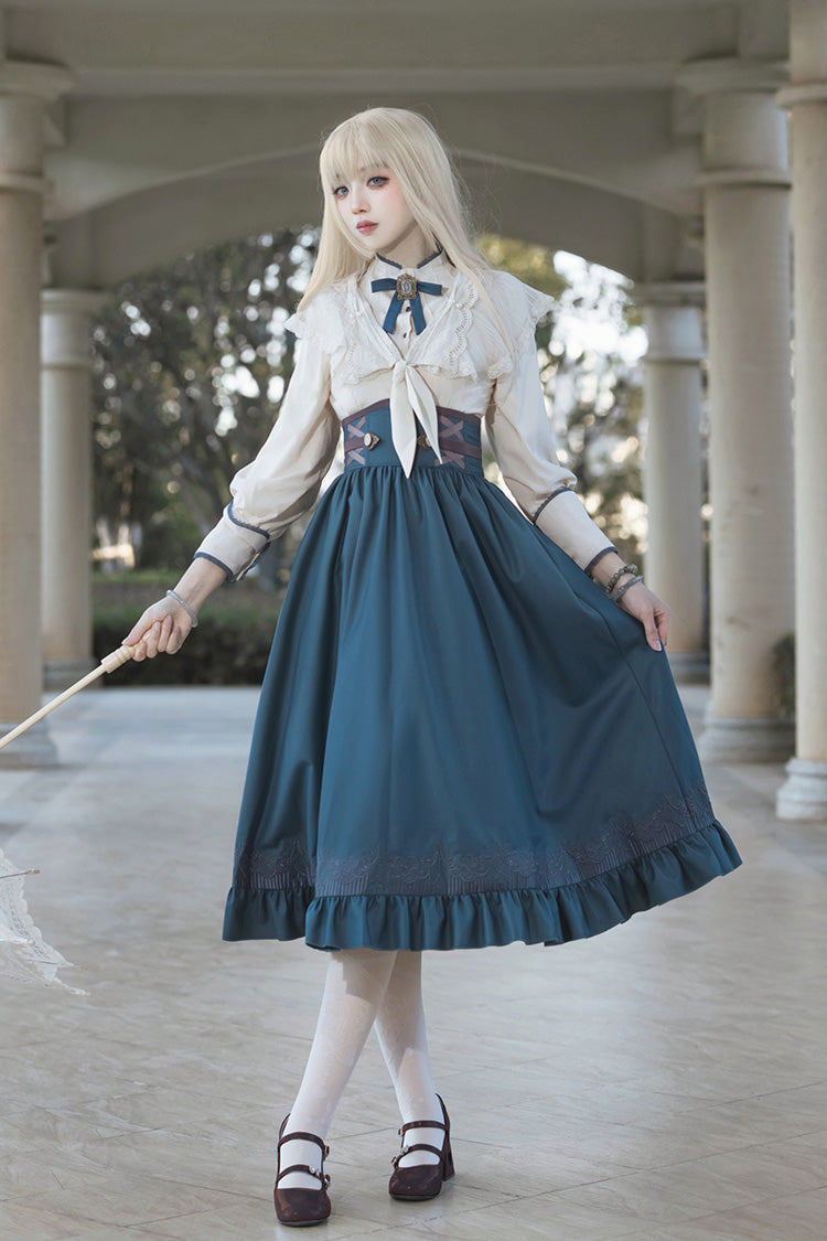 Lolita Skirt - Ruffle Embroidery Lace-up, Blue, Ruffled, Embroidered, Sweet Style - additional product view 6