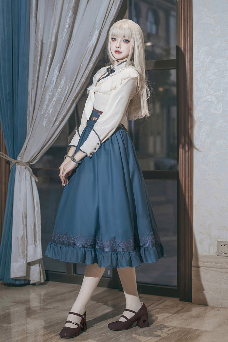 Lolita Skirt - Ruffle Embroidery Lace-up, Blue, Ruffled, Embroidered, Sweet Style - additional product view 7