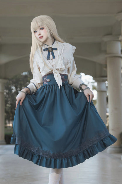 Lolita Skirt - Ruffle Embroidery Lace-up, Blue, Ruffled, Embroidered, Sweet Style - additional product view 8