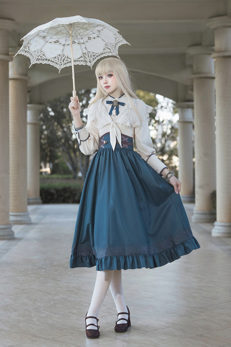 Lolita Skirt - Ruffle Embroidery Lace-up, Blue, Ruffled, Embroidered, Sweet Style - additional product view 9