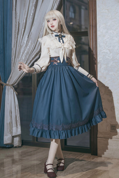 Lolita Skirt - Ruffle Embroidery Lace-up, Blue, Ruffled, Embroidered, Sweet Style - additional product view 10