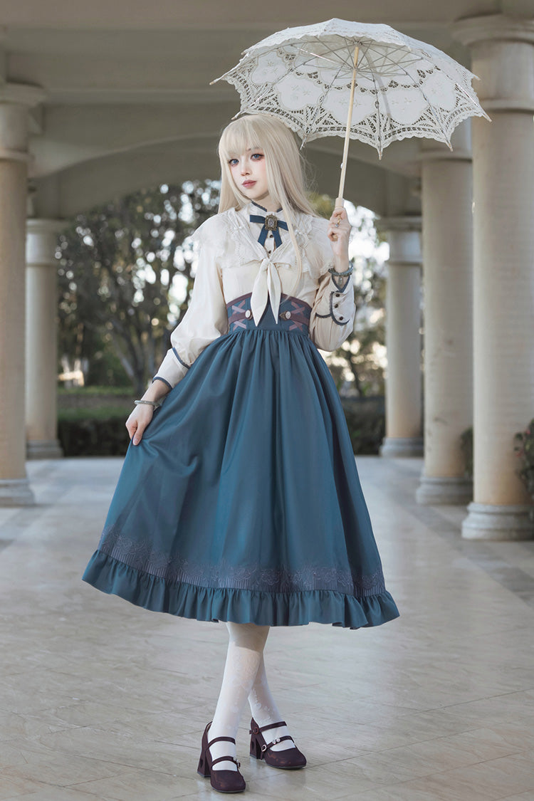 Lolita Skirt - Ruffle Embroidery Lace-up, Blue, Ruffled, Embroidered, Sweet Style - main product image