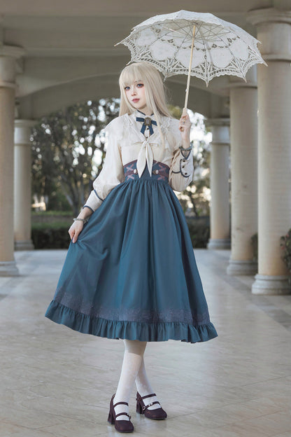 Lolita Skirt - Ruffle Embroidery Lace-up, Blue, Ruffled, Embroidered, Sweet Style - main product image
