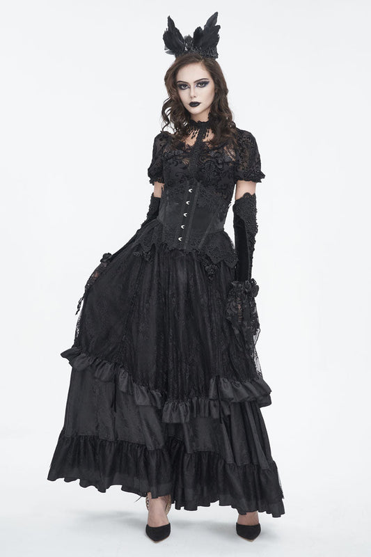Lolita Skirt - Ruffle Lace Drawstring, Black, Women's Style, Gothic Style, Lace Trim - additional product view 2
