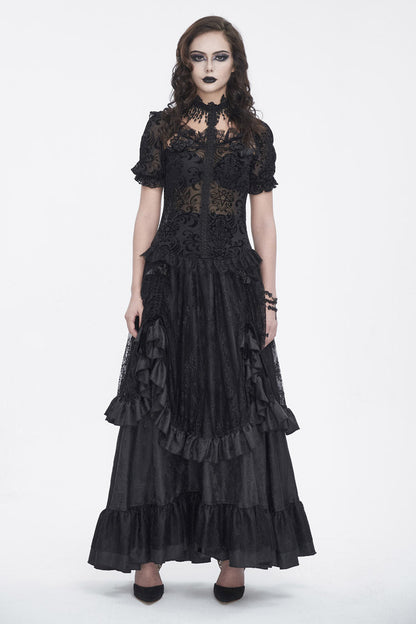 Lolita Skirt - Ruffle Lace Drawstring, Black, Women's Style, Gothic Style, Lace Trim - additional product view 3