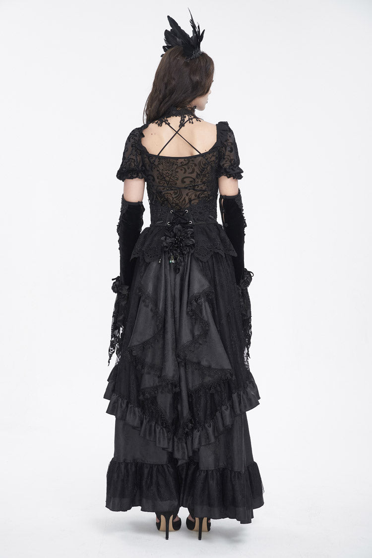 Lolita Skirt - Ruffle Lace Drawstring, Black, Women's Style, Gothic Style, Lace Trim - additional product view 4