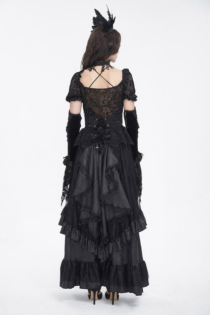 Lolita Skirt - Ruffle Lace Drawstring, Black, Women's Style, Gothic Style, Lace Trim - additional product view 4