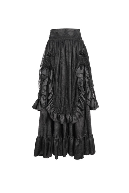 Lolita Skirt - Ruffle Lace Drawstring, Black, Women's Style, Gothic Style, Lace Trim - additional product view 5