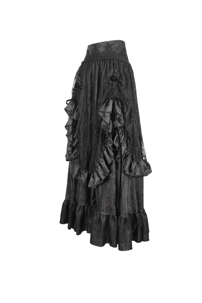 Lolita Skirt - Ruffle Lace Drawstring, Black, Women's Style, Gothic Style, Lace Trim - additional product view 6