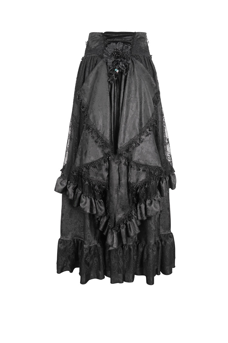 Lolita Skirt - Ruffle Lace Drawstring, Black, Women's Style, Gothic Style, Lace Trim - additional product view 7
