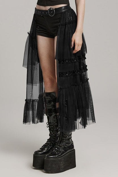 Lolita Skirt - Ruffle Mesh Buckle Overskirt, 3 Colors, Buckle Detail, Women's Style - additional product view 2