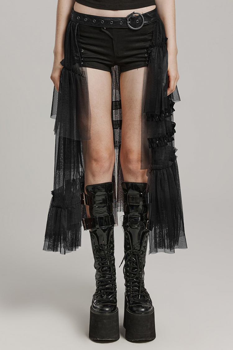 Lolita Skirt - Ruffle Mesh Buckle Overskirt, 3 Colors, Buckle Detail, Women's Style - main product image