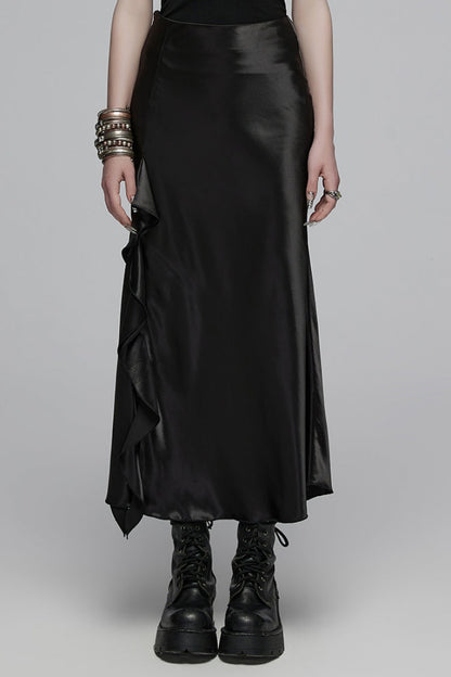 Lolita Skirt - Ruffle Slim Asymmetric, Black, Women's Style, Ruffled, Gothic Style - main product image