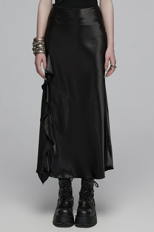 Lolita Skirt - Ruffle Slim Asymmetric, Black, Women's Style, Ruffled, Gothic Style - main product image