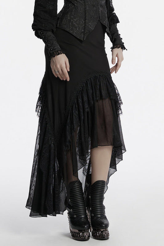 Lolita Skirt - Ruffle Stitching Lace Fishtail, Black, Fishtail Silhouette, Women's Style - additional product view 2