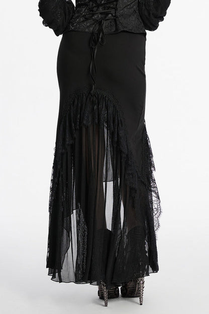 Lolita Skirt - Ruffle Stitching Lace Fishtail, Black, Fishtail Silhouette, Women's Style - additional product view 3