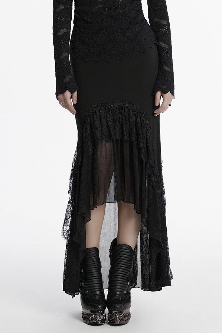 Lolita Skirt - Ruffle Stitching Lace Fishtail, Black, Fishtail Silhouette, Women's Style - main product image