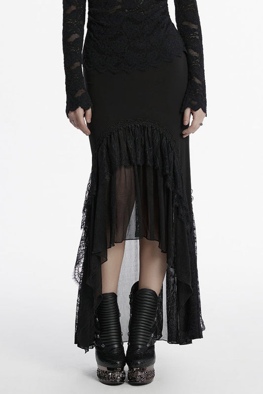 Lolita Skirt - Ruffle Stitching Lace Fishtail, Black, Fishtail Silhouette, Women's Style - main product image