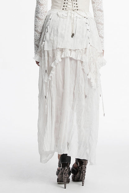 Lolita Skirt - Ruffle Stitching Lace Lace-up, White, Women's Style, Lace Trim, Ruffled - additional product view 3