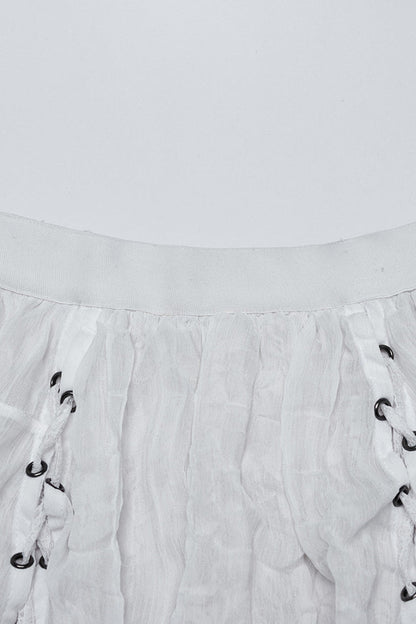 Lolita Skirt - Ruffle Stitching Lace Lace-up, White, Women's Style, Lace Trim, Ruffled - additional product view 5
