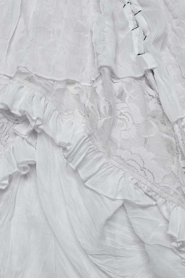 Lolita Skirt - Ruffle Stitching Lace Lace-up, White, Women's Style, Lace Trim, Ruffled - additional product view 6