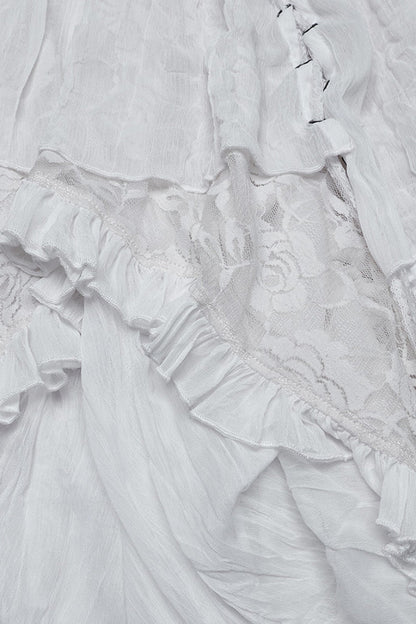 Lolita Skirt - Ruffle Stitching Lace Lace-up, White, Women's Style, Lace Trim, Ruffled - additional product view 6