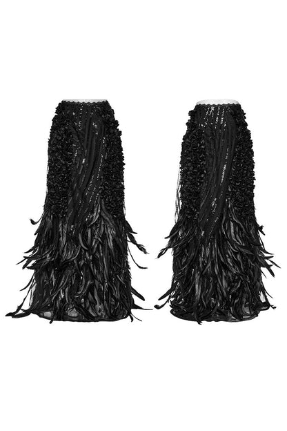 Lolita Skirt - Sequin Feather, Black, Women's Style, Gothic Style - additional product view 5