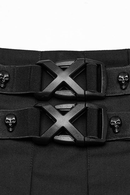 Lolita Skirt - Skull, Black, Pleated, Buckle Detail, Women's Style - additional product view 5