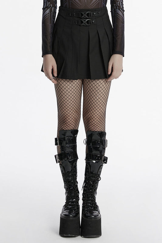 Lolita Skirt - Skull, Black, Pleated, Buckle Detail, Women's Style - main product image