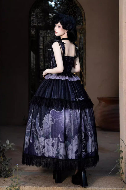 Lolita Skirt - Skull Magic, 2 Colors, Ruffled, Printed, Gothic Style - additional product view 3